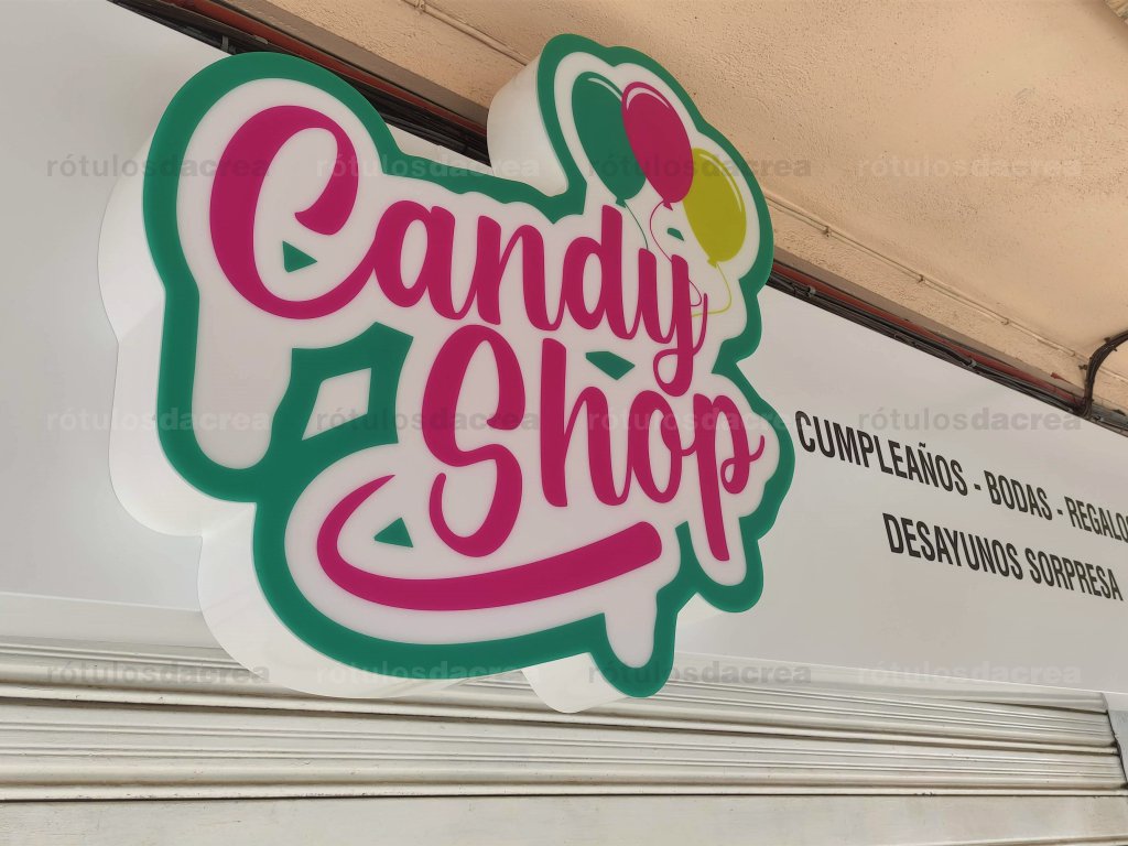 Bandeja con rótulo corpóreo luminoso con forma del logotipo