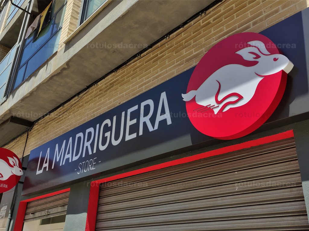 Bandeja con rótulo corpóreo circular iluminados